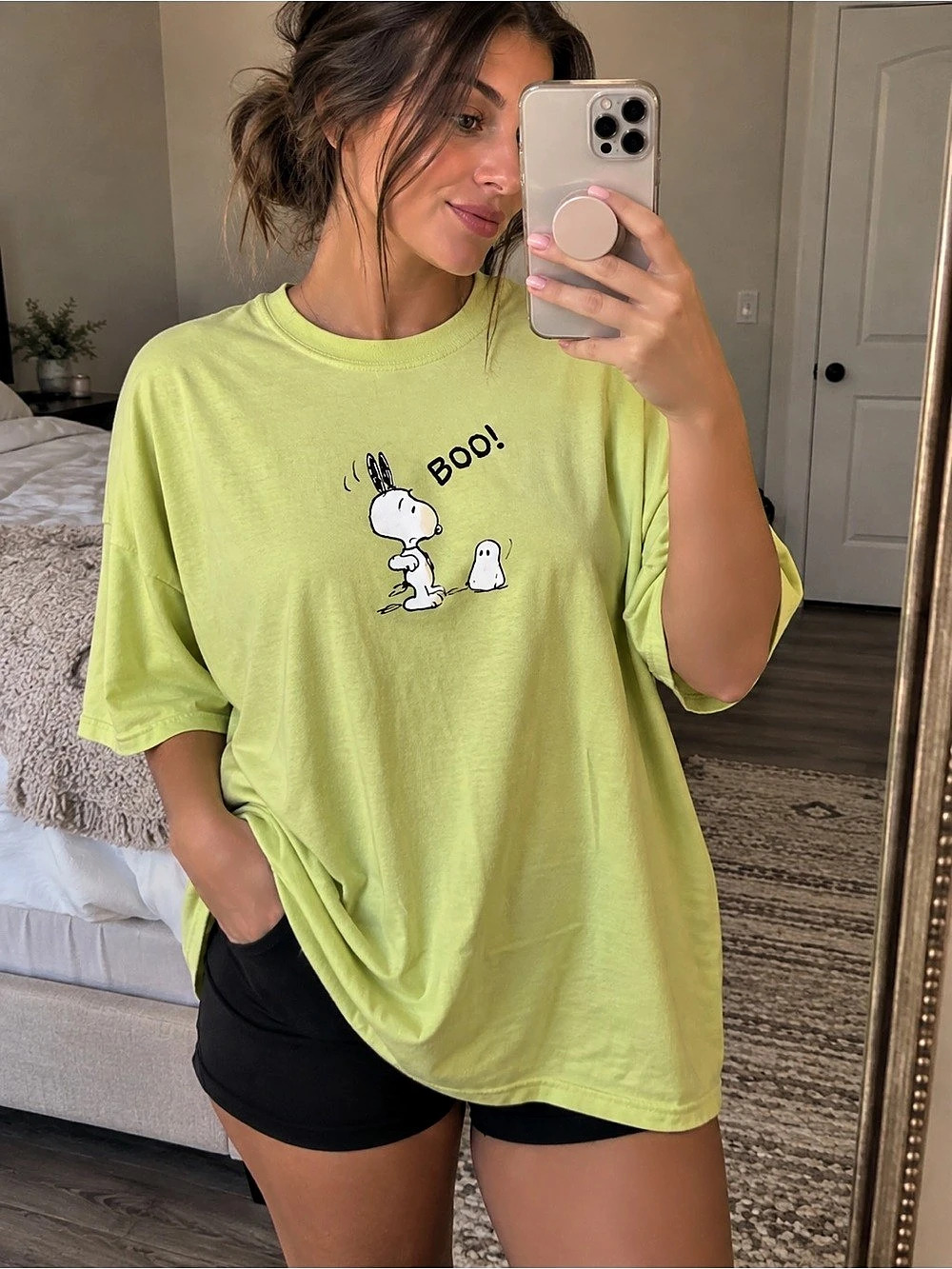 Peanuts Snoopy Boo Graphic Tee in Green Oversized